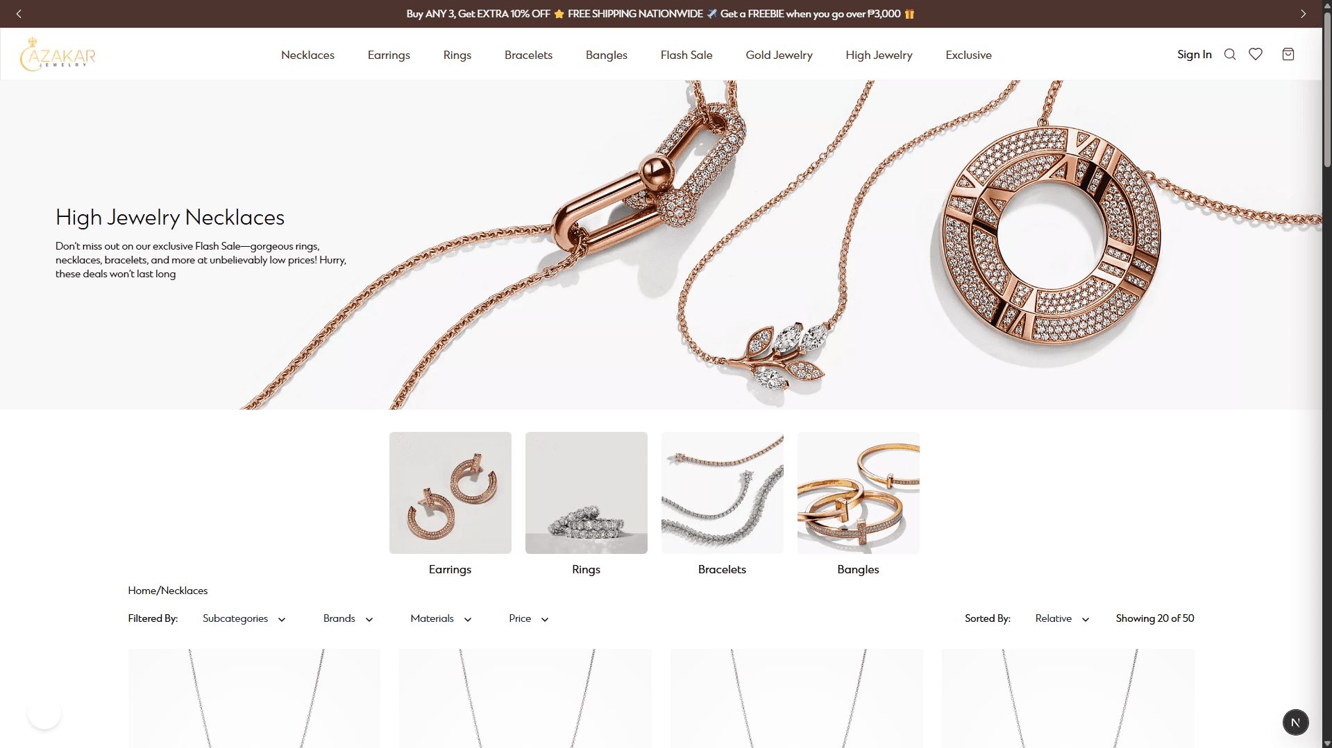 Azakar Jewelry Ecommerce Website